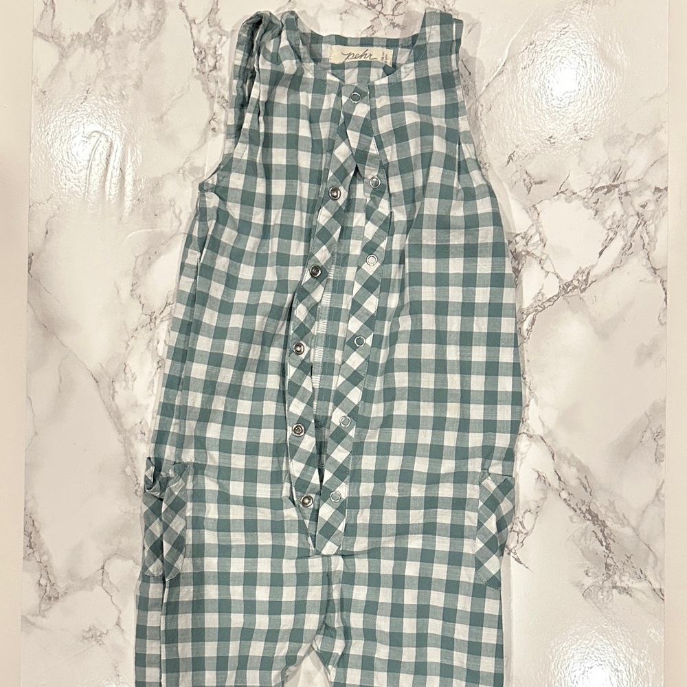 Pehr Green and White Checkered Jumpsuit